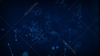 4K Futuristic cyber technology abstract dark background Dot circle with connection line with HUD graph bar element with grain frac