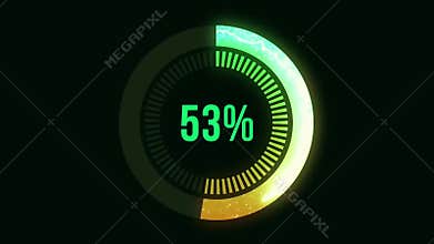 Animation Green loading bar with Alpha channel. 0-100 percent. Green circle. Download Page. Loading Animation - 0-100