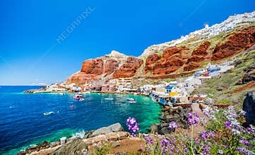 The old harbor of Ammoudi under the famous village of Ia at Santorini