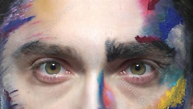 Eyes of scared man.