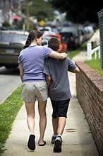 Mother walking with son