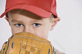 Boy with Mitt and Baseball Cap