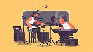 Sound recording studio with audio equipment