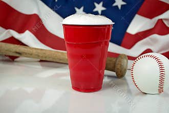 Beer in red cup with baseball