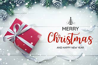 MERRY CHRISTMAS AND HAPPY NEW YEAR typography,text with christmas ornament