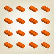 Set of 3d bricks in isometric, vector illustration.