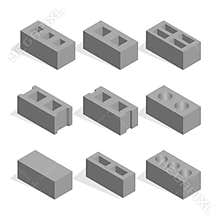 Set of isometric cinder blocks, vector illustration.