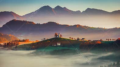 Panoramic view of Saint Tomas church, Slovenia