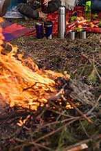 Picnic friends tourism bonfire concept.