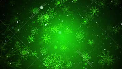 Snowing Merry Christmas winter holiday green background