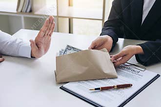 Bribery and corruption concept, Businessman refusing receive mon