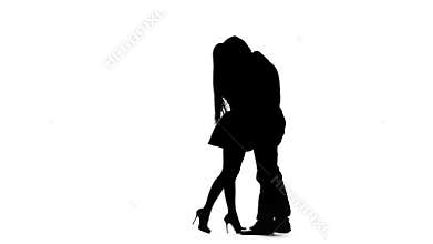 Loving couple hugs. White background. Silhouette