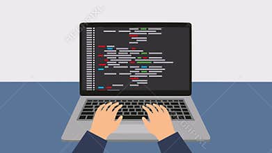 Programming and coding. Programmer for the laptop while working.