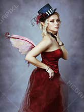 Red elf fairy in fancy hat