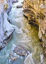 Orange hot and blue cold two flow water clash abstraction river