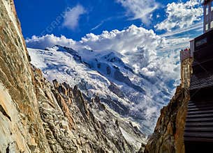 French Alps, Mont Blanc and glaciers as seen from Aiguille du Midi, Chamonix, France