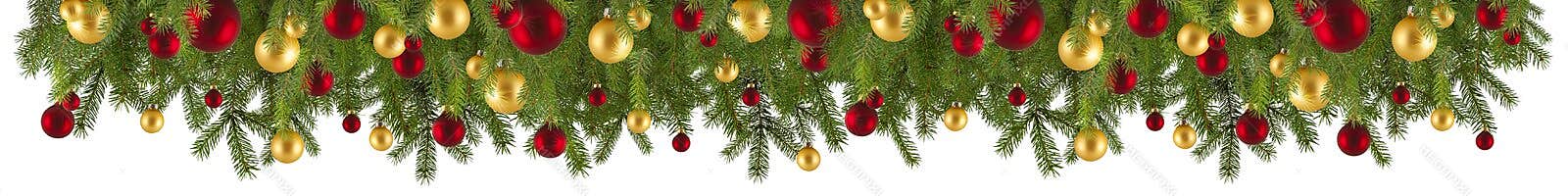 Christmas garland with ornaments and fir branches