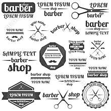 Set of grey emblem for barber shop, vector illustration.