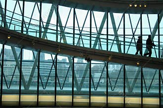 Office interior, walking on a passerelle