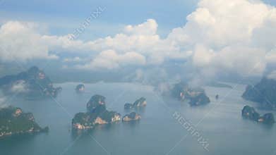 4K. top view aerial video of beauty nature landscape with many small island around Phuket island , Thailand.