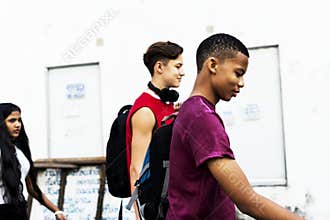 Group of diverse youth walking together