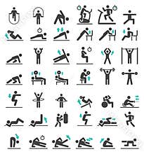 Fitness exercise workout icons set.