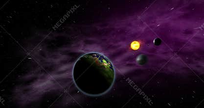 A journey along a distant solar system between planets