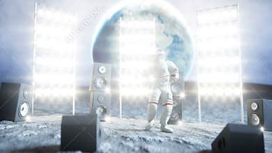 Funny astronaut dancing on the moon. Realistic 4k animation.