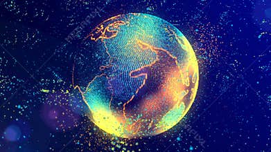 The brain consisting of luminous lines and points forming the planet earth