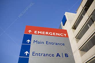 Modern hospital and emergency sign
