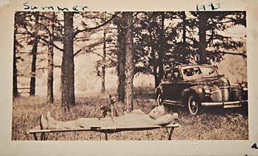 Antique Photo/Man Relaxing/Car