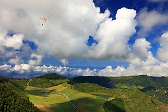 Paragliding on the cloudy sky, Sete Cidades, 30 July 2017
