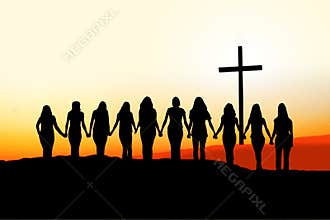 Christian women friendship silhouette.