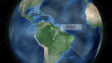 Zooming through space to a country on the globe in South America animation - Brazil Image Courtesy of NASA