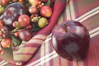 Red Apple on Fall Background