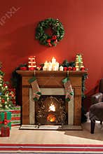 Fireplace decorated for Christmas