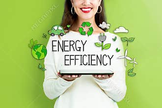 Energy Efficiency with woman holding a tablet