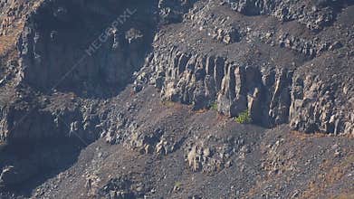 Volcanic rocks on ancient Santorini island, geology of caldera remnant soil