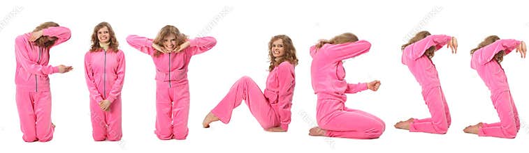 Girl in pink sport clothes represents word FITNESS
