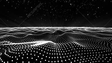 Abstract black white dots wave form polygonal three dimension space