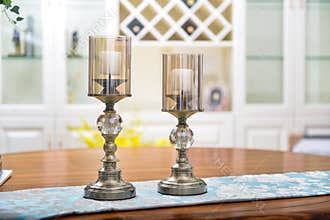 Dinning room crystal candlestick on table