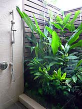 Resort bathroom shower semi outdoors