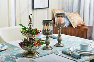 Dinning room crystal candlestick on table