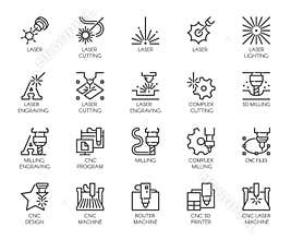 Set of 20 line icons in series of laser cutting. Computer numerical controlled printer, 3D milling machine