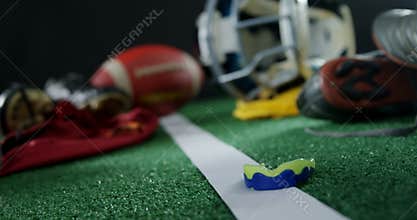 Various sports equipment on artificial turf 4k