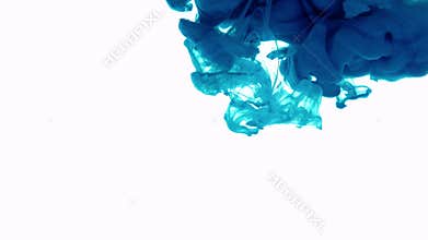 Blue ink in water. Creative slow motion. On a white background.