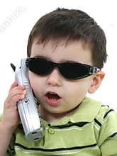 Boy In Sunglasses Speaking On The Phone Over White