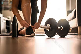 Morning workout routine in home gym