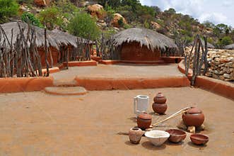 African village with traditional utensils