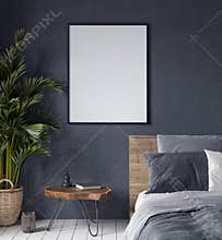 Mock up poster in bedroom interior,ethnic style